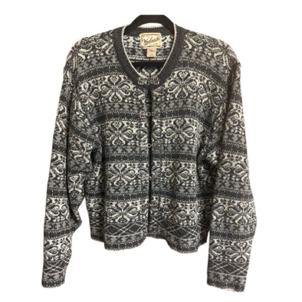 Woolrich Women's Snowflake Vintage Metal Clasp Nordic Cardigan Sweater Large